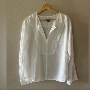 J Crew Ramie Popover Tunic Lightweight White Long Sleeve Size M